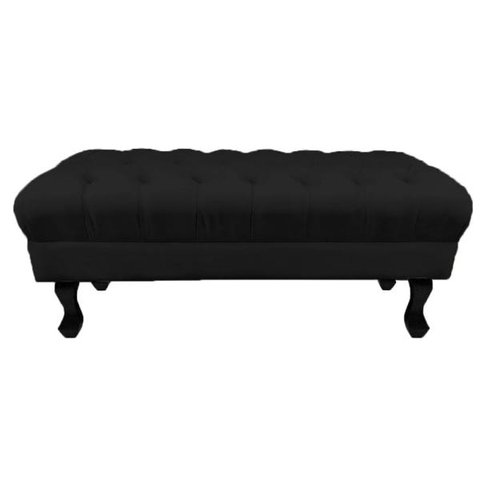Puff Calçadeira Retrô 1,20 Metro Luis XV Capitonê Suede Preto