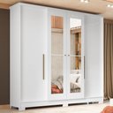 Ver imagem 1 de Guarda-roupa Casal Monaco 4 Portas 2 Gavetas com Espelho Branco - Mx Móveis