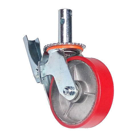 Rodízio Giratórios Roda Metálica Borracha Andaime 6" Trava Freio 400 Kg Reforçado Vermelho