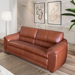 Sofá Veneza 3 Lugares Couro Conhaque A110 2,10M Pés de Madeira - D'Rossi - 2