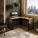 Ver imagem 2 de Mesa de Canto para Escritório em L 136cm Amendoa/Preto ME4181 - Tecno Mobili