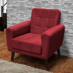 Poltrona Decorativa com Pés Palito Livia Suede Pena Vermelho - Vee Decor - 2