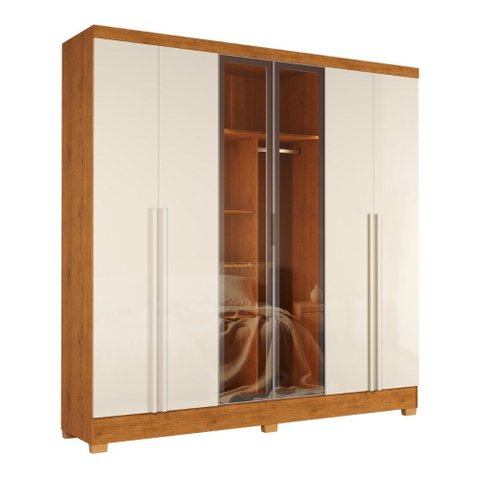 Guarda Roupas Casal 6 Portas Reflecta com LED 4 Gavetas Mavie