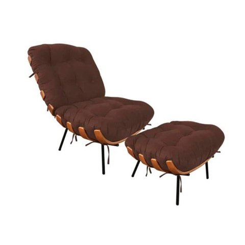 Poltrona com Puff Costela Vallisa Decor - Marrom