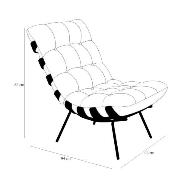 Poltrona com Puff Costela Corano Branco Base Metal Vallisa Decor - 5