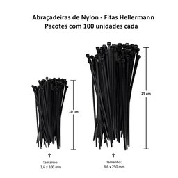 Kit 200 Fitas Hellerman Enforca Gato Cinta Plástica Abraçadeira Lacre de Nylon 10 e 25cm Preta - 2