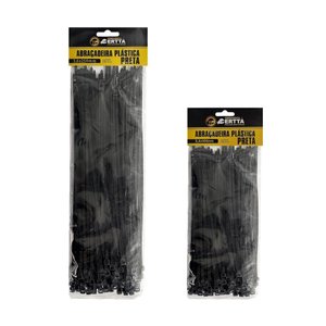Kit 200 Fitas Hellerman Enforca Gato Cinta Plástica Abraçadeira Lacre de Nylon 10 e 25cm Preta