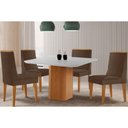 Ver imagem 1 de Conjunto: Mesa Sala Jantar Maldivas Tampo c/ Vidro Curvo 90cm+4 Cadeiras Dakota Madeira Naturale/Off