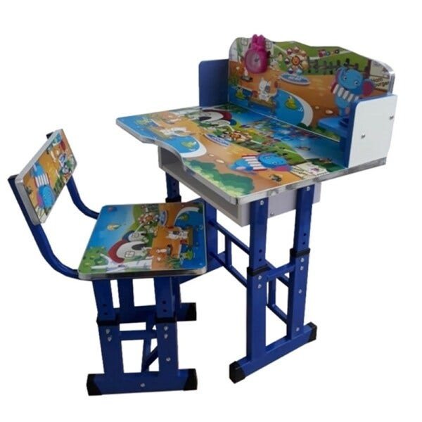 Mesa ajustavel infantil com cadeira kit didatico para crianças mesinha de estudo azul meninos