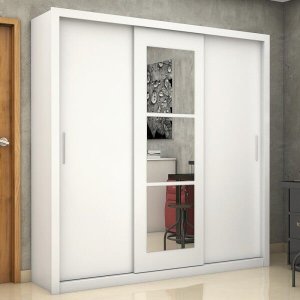 Guarda-Roupa Casal Clarice 3 Portas 3 Gavetas com Espelho Branco -
