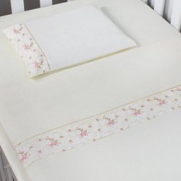 Jogo de Lençol Mini Berço 03 Peças 100% Algodão Nanna Baby - Floral Rosa - 1