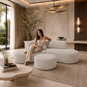 Ver imagem 2 de Sofá Curvo Virgínia 2,5m em Bouclé Moscow Design Orgânico com Puff e Almofadas