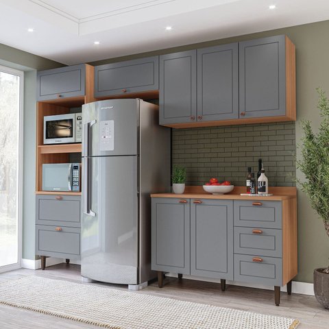 Cozinha Pérola 270cm com Tampo 4 Peças Off White/Freijó Yescasa