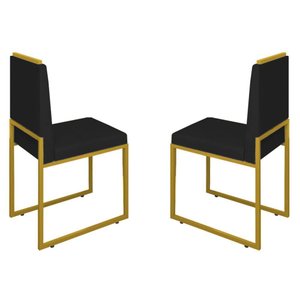 Conjunto Duas Cadeiras Sala Jantar Barcelona Base Dourado:preto
