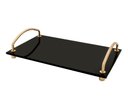 Ver imagem 1 de Bandeja Decorativa Base de Vidro Preto Alças Dourada 25x15cm Aparador Bancada Casa Cozinha Banheiro
