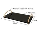 Ver imagem 2 de Bandeja Decorativa Base de Vidro Preto Alças Dourada 25x15cm Aparador Bancada Casa Cozinha Banheiro