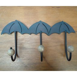 Cabides três ganchos em formato de guarda chuva artesanal de ferro e madeira oferta só hoje - 2