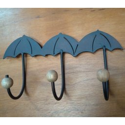 Cabides três ganchos em formato de guarda chuva artesanal de ferro e madeira oferta só hoje - 4