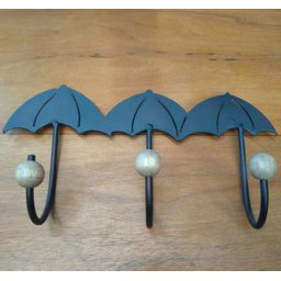 Cabides três ganchos em formato de guarda chuva artesanal de ferro e madeira oferta só hoje - 5