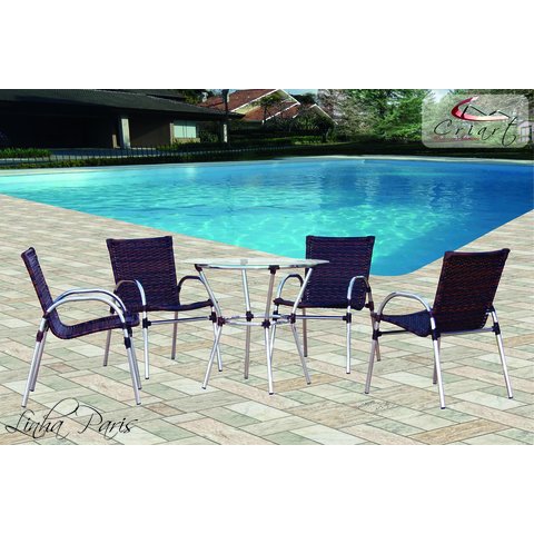 Conjunto Mesa com 4 Cadeiras em Fibra Sintética Alumínio Área Externa Jardim Varanda Piscina