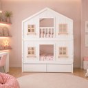 Ver imagem 1 de Beliche Infantil Casinha Dos Sonhos com Gavetas e Fechamento Inferior em Madeira Maciça Branco/Rosa