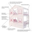 Ver imagem 5 de Beliche Infantil Casinha Dos Sonhos com Gavetas e Fechamento Inferior em Madeira Maciça Branco/Rosa