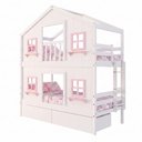 Ver imagem 3 de Beliche Infantil Casinha Dos Sonhos com Gavetas e Fechamento Inferior em Madeira Maciça Branco/Rosa