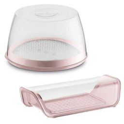 Kit Queijeira Acrílica + Manteigueira Transparente Rosa Uz com Nf - 1