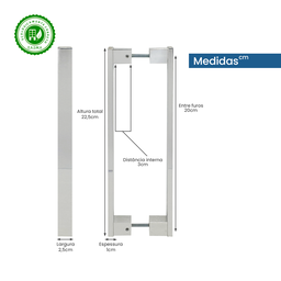 Puxador Porta Alumínio Barra Chata Pivotante Polido 20 Cm - 3