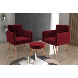 Kit 2 Poltronas Decorativas e 1 Puff Dallas - Vermelho - 1