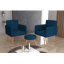 Ver imagem 1 de Kit 2 Poltronas Decorativas e 1 Puff Dallas - Veludo Turkey Petroleo