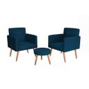 Ver imagem 2 de Kit 2 Poltronas Decorativas e 1 Puff Dallas - Veludo Turkey Petroleo