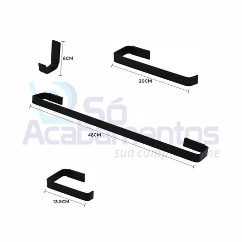 Kit Acessórios para Banheiro 4 Peças Preto Fosco Aço Inox Quadrado Luxo