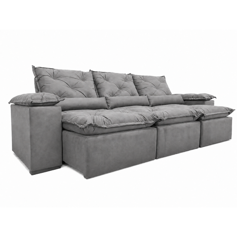 Sofá Retrátil e Reclinável 2,70m em Tecido Veludão c/Pillow Nos Braços Athenas:Cinza/270cm