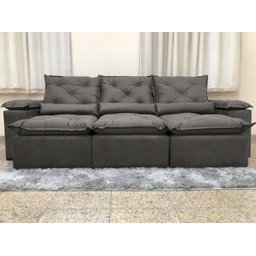 Sofá Retrátil e Reclinável 2,70m em Tecido Veludão C/pillow Nos Braços Athenas:cinza/270cm - 3
