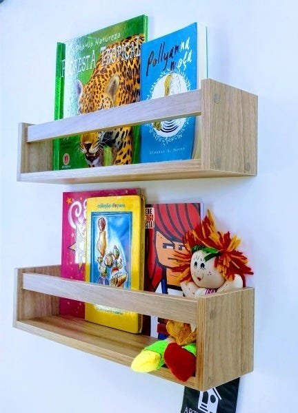 prateleira para livro infantil estante organizador de brinquedos de parede mdf madeira 2un 55cm
