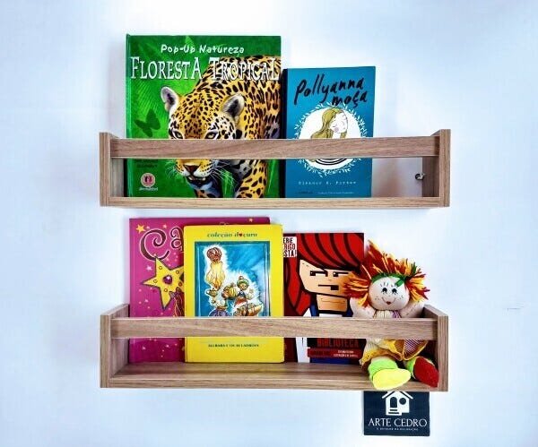 prateleira para livro infantil estante organizador de brinquedos de parede mdf madeira 2un 55cm - 2