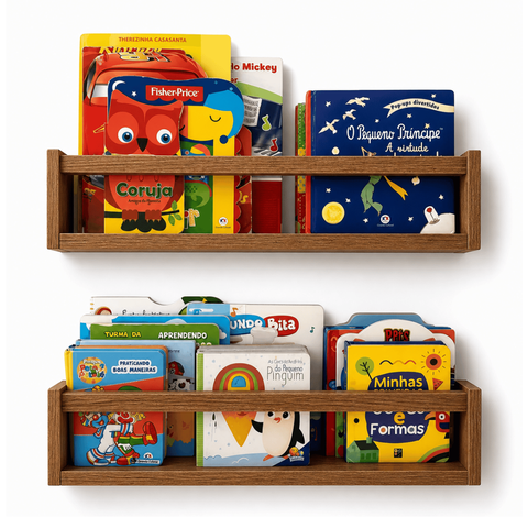 Prateleira para Livro Infantil Estante Organizador de Brinquedos de Parede MDF Madeira 2un 55cm