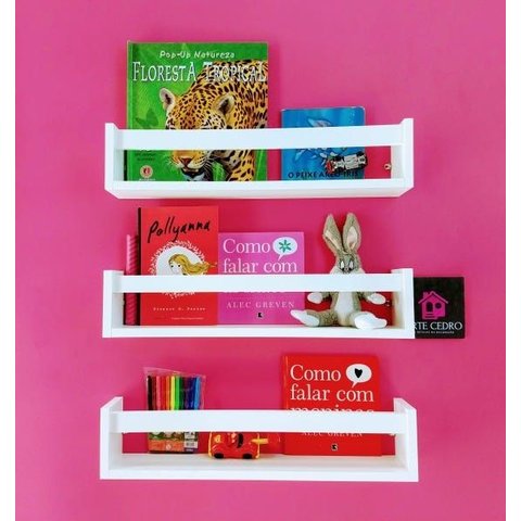 Prateleira para Colocar Livros e Brinquedos Quarto de Bebê Nicho MDF para Sala de Leitura 3un 55 cm