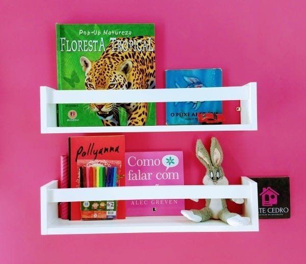 Kit 2 Prateleiras Organizadoras de Livros de Criança Nicho Revisteiro de Parede Infantil 40cm - 2