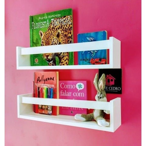 Kit 2 Prateleiras Organizadoras de Livros de Criança Nicho Revisteiro de Parede Infantil 40cm
