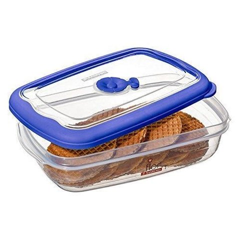 Pote Retangular Flor Plástico 1,26l Hermético Transparente/azul Sanremo