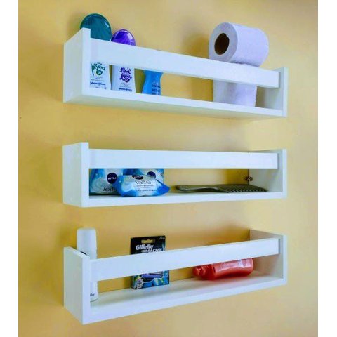 3 Prateleira de Banheiro Lavabo Nicho Flutuante Branco Estante Organizadora Porta Shampu MDF 55 cm