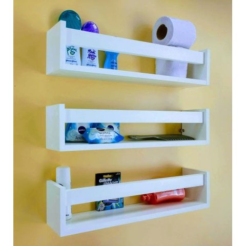 3 Prateleira de Banheiro Lavabo Nicho Flutuante branco Estante Organizadora Porta Shampu Mdf 55 cm