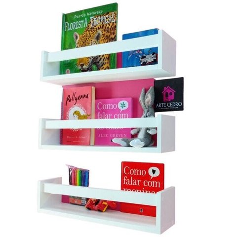 Kit 3 Estantes de Livros de Criança Prateleira Revisteiro de Parede Infantil MDF 55cm