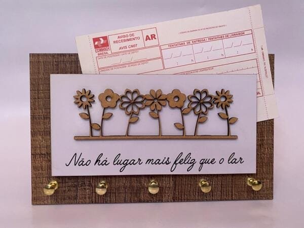 Porta-chaves e Cartas MDF 25x15 Não Há Lugar Mais Feliz Que o Lar - 7