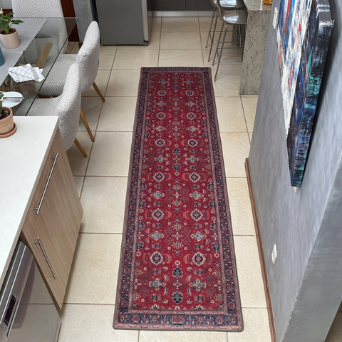 Tapete Oriental Classic Hamadan Vermelho Antiderrapante para Sala 1,80 m X 66 cm