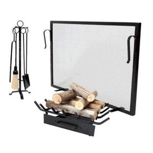Kit Lareira Tela 80x60, Grelha M e Acessórios Argola Preto