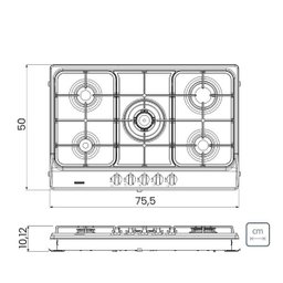 Cooktop À Gás Tramontina Penta Ff 5gx Tri 75 em Aço Inox e Trempes em Ferro Fundido 5 Queimadores - 5