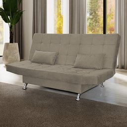 Sofá Cama Retrátil Reclinável 2 Lugares Gabriela Com 2 Almofadas Suede Bege Escuro - Ninho Decor - 1